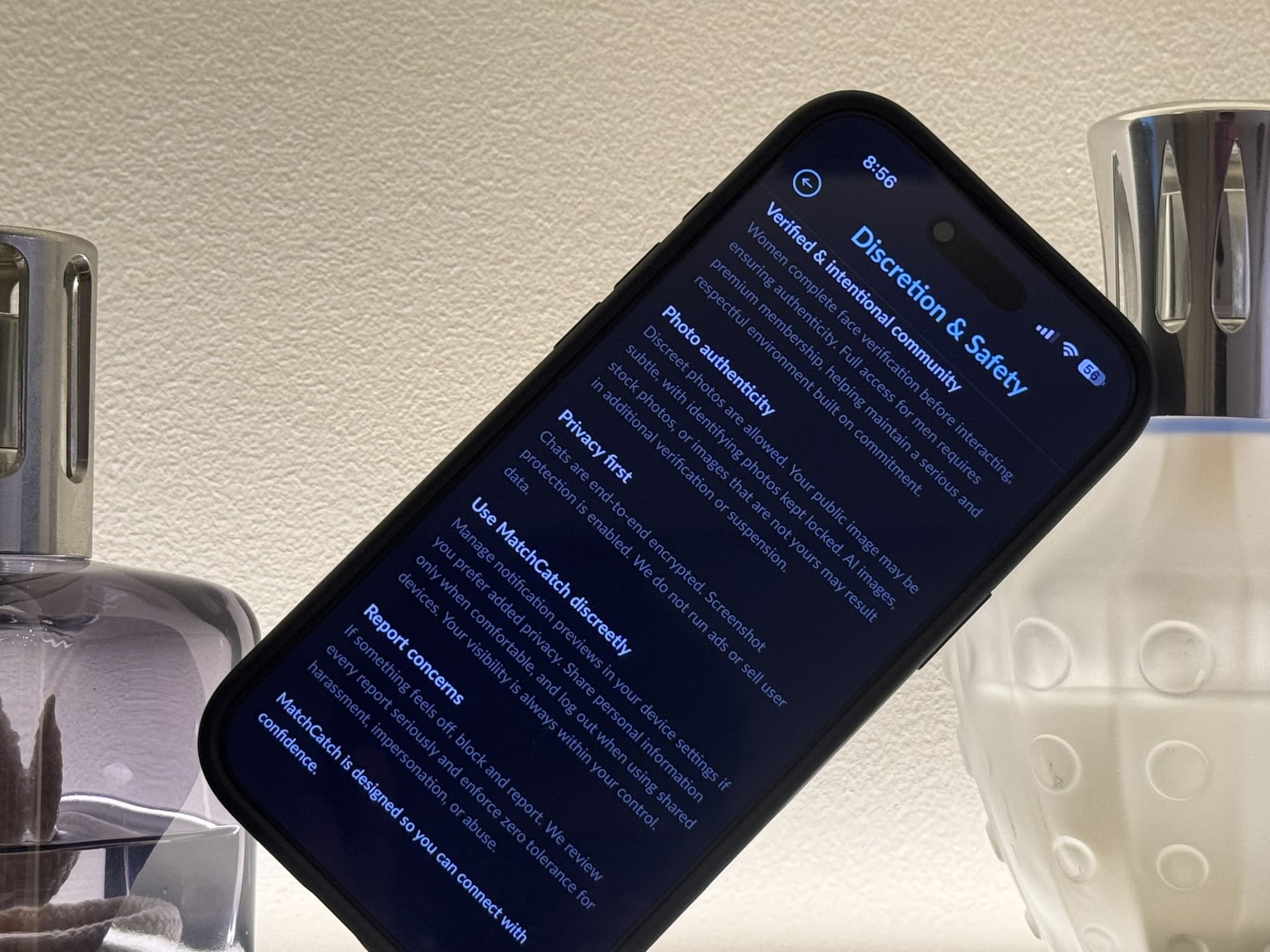 A woman using MatchCatch privately on her phone