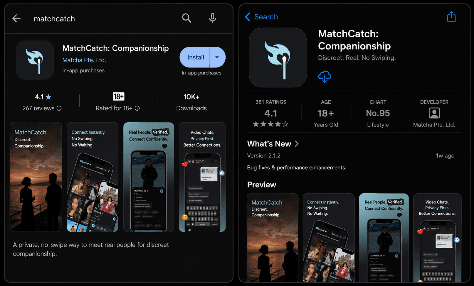 MatchCatch official App Store and Google Play listings